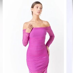 Endless Rose Mesh Off The Shoulder Dress in Berry - NEW - XS